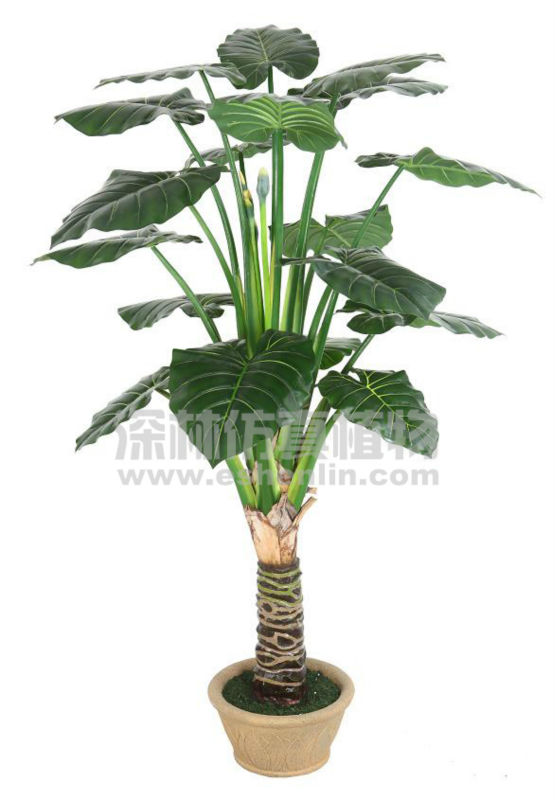 Potted Green Plant,4ft Decorative Big Leaf Plant,Artificial Taro Leaves