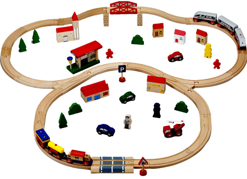 chemin de fer en bois thomas, trains en bois, ensemble de voies ferrées en bois