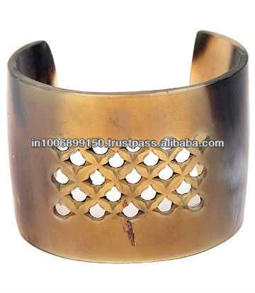 Natural Bone Bangle with Gold Metal Fitting