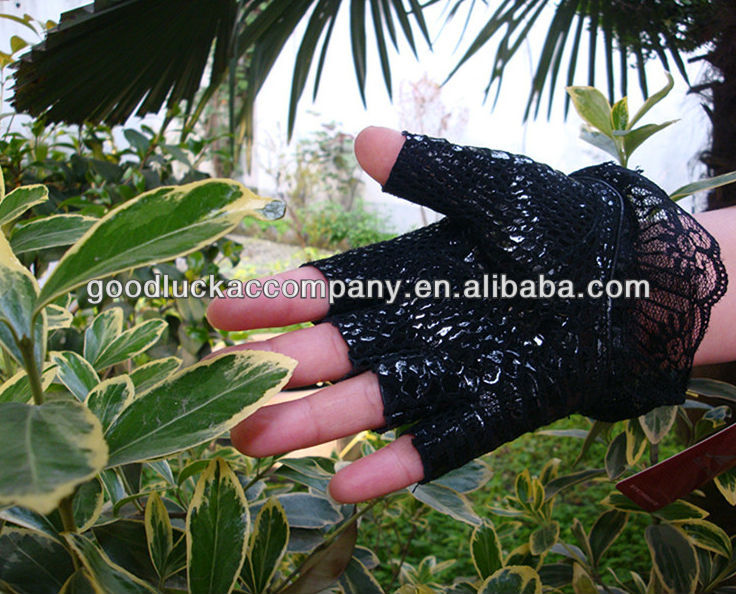 Ladies fashion half finger snake leather gloves with lace cuff,custom made