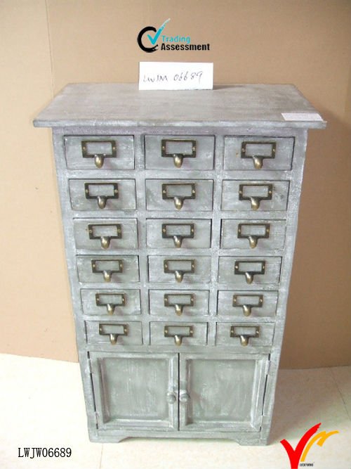 Vintage Distressed Wood Many Small Drawers Cabinet Tall Cabinet