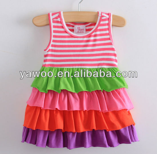 Newest Summer 100% Cotton Stripe Sleeveless 3 Year Old Baby Girl Party 