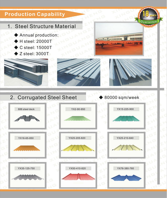 xgz corrugated steel sheet workshop with light weight steel frame