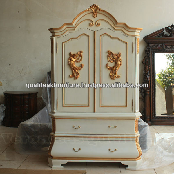 Antique Reproduction White Painted Wardrobes With Angel Carved