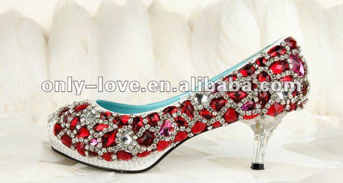 Bs452 Unique Low Heel White Bridal Wedding Shoes Wirh Red Crystals Bs452 Unique Low Heel White Bridal Wedding Shoes Wirh Red Crystals