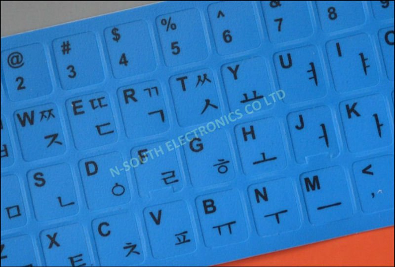 Coreano Letra Preta Em Fundo Azul Adesivos No Teclado Do 