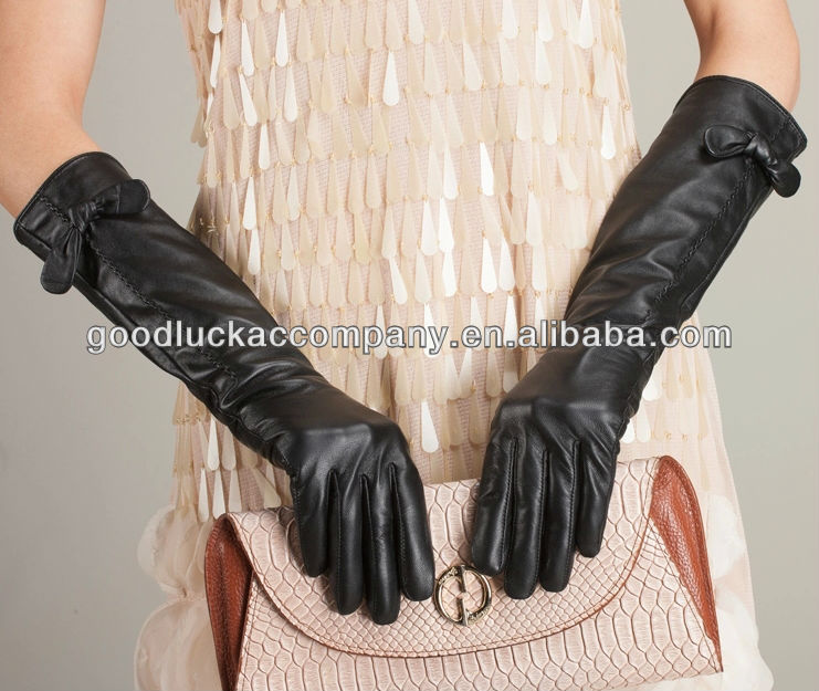 Women's long cuff leather gauntlet dress gloves