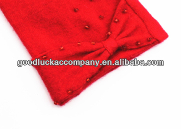 Women Simplex Beading Cuff Red Wool Knitted Glove