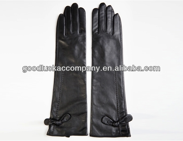 Women's long cuff leather gauntlet dress gloves