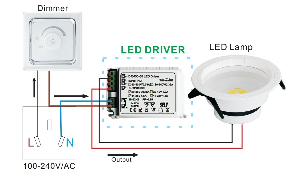 Схема включения светодиодного светильника с димированием. Драйвер светодиодных ламп схема подключения. Как подключить драйвер светильника. Драйвер на светодиодную ленту 12 вольт. Параллельное подключение светодиодов к драйверу.