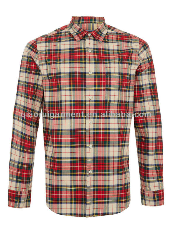 Men Long Sleeve Slim Fit Red Checked Classic Shirts With Pocket - Buy ...