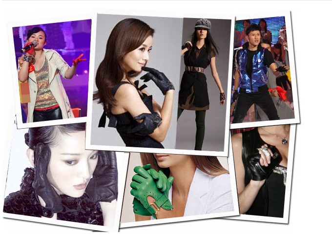 Fashion rabbit fur cuff Lady Leather Gloves