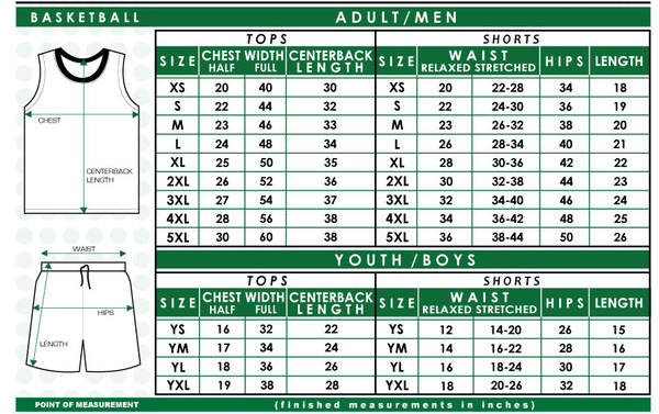 Men S Basketball Jersey Size Chart