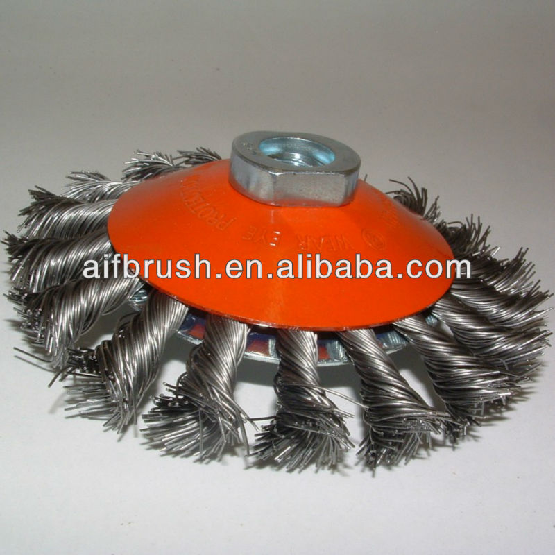 4inch Knot Twisted Steel Wire Brush Disc With Curled Selvedge Cup
