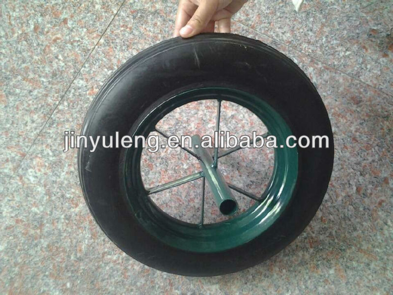 Free patten 14 inches Green PU solid wheel , for wheelbarrow ,hand trolley , tool cart
