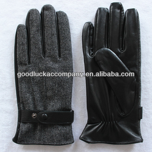Fake leather mens gloves cheap price with cloth fabric