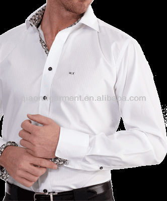 Men s Fashion White Cvc Casual Shirt  With Black Flower 