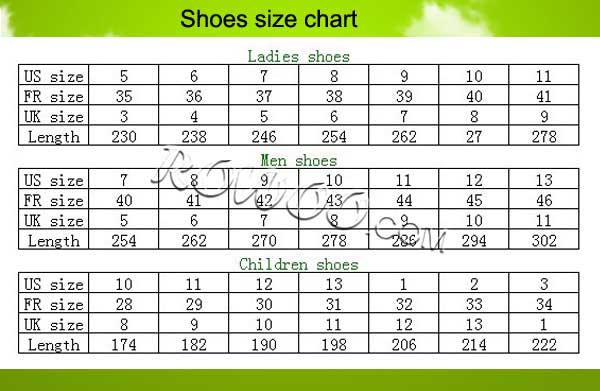 Ladies Slipper Size Chart