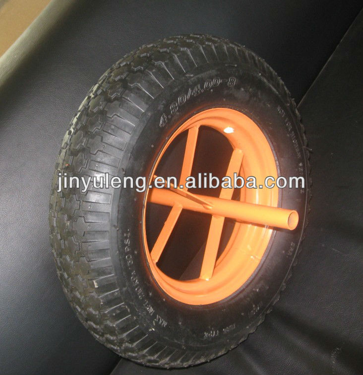 power capacity 14''16 inch 3.50-8 4.00-8 pneumatic rubber tire gem pattern with axle steel rim wheelbarrow wheel rubber wheels