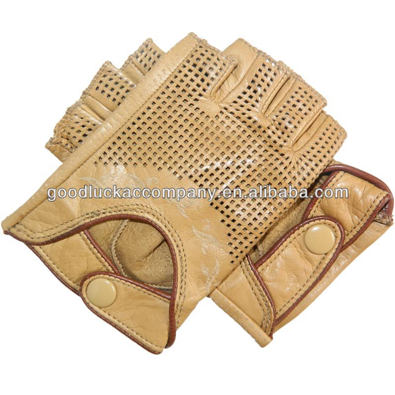 1/2 Finger classic beige Driving Leather Gloves nade from finest leather unlined
