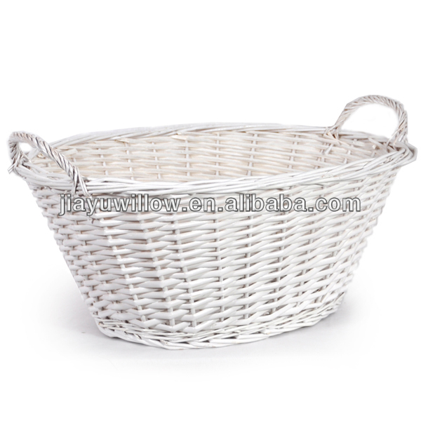 White Oval Natural Wicker Laundry Basket White Wicker