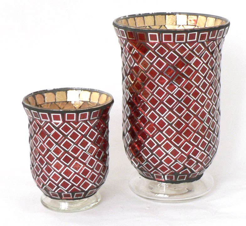 Wedding Decor Red Hurricane Glass Mosaic Vase For Flower Buy Glass
