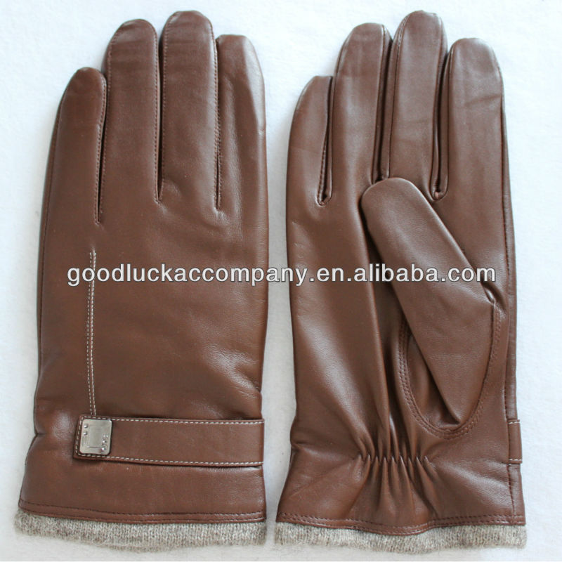 Men's high quality sheepskin brown leather gloves