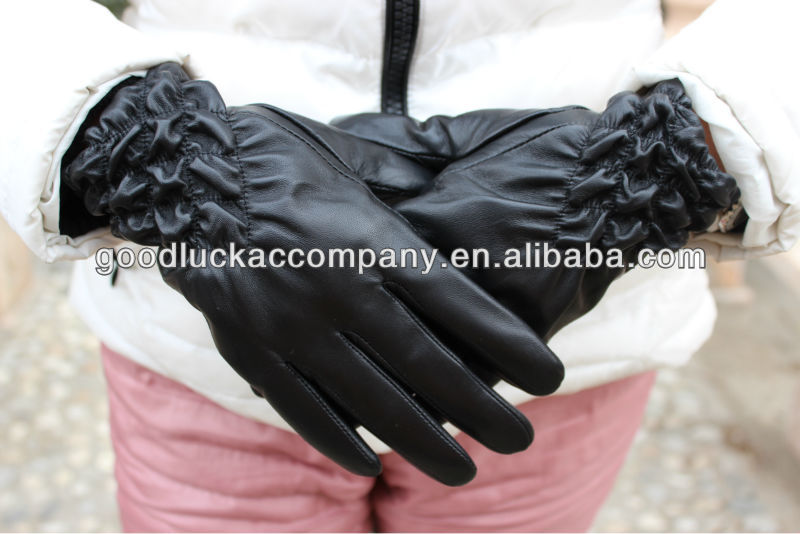 Women leather dressing gloves with Kevlar lined and wrinkle effect cuff
