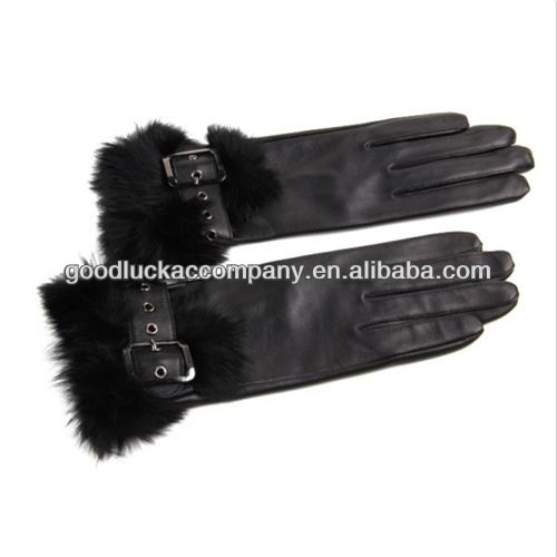 Rabbit Fur - Women's Long Lambskin Winter Warm Soft Brown Leather Driving Gloves