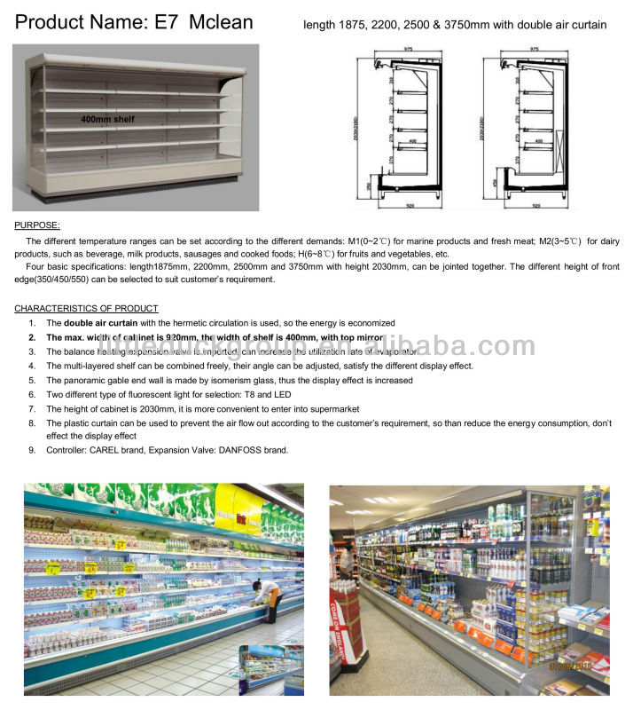 Chiller Showcase vertical Display Showcase double Air Curtain Type 