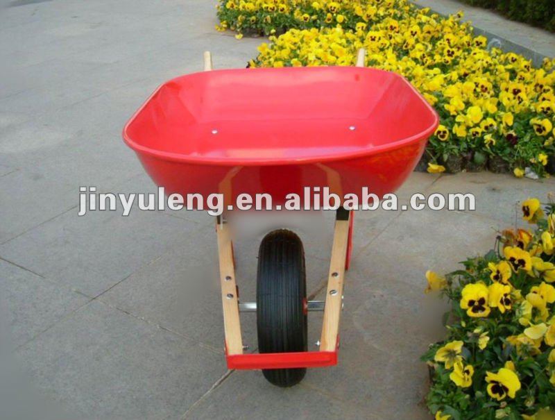 wholesale retail Hot sell cheap good quality WB6601 wooden handles plastic tray green wheelbarrow for Farm garden orchard