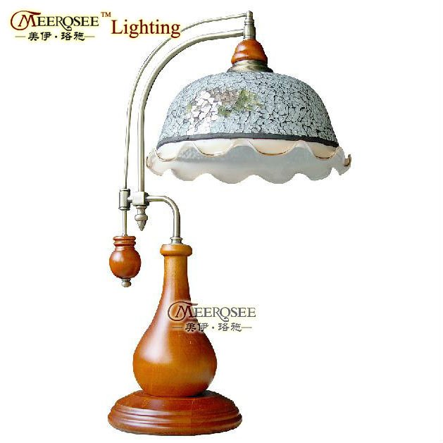 European Classical Country Style Table Lamp,Wood & Glass Table Lamp With Applique,Elegant Home