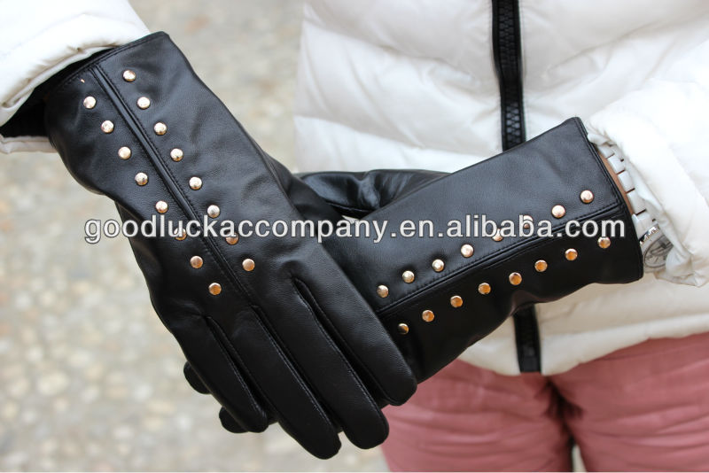 Ladies goat leather gloves importers with fashion studs