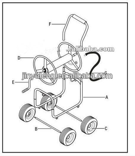 TC1850 1880 metal four wheels Garden Hose Reel Cart folding water tube pipe cart