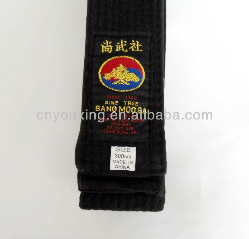Sang Moo Sa Pine Tree 100 Cotton Martial Arts Black Embroidery Belt