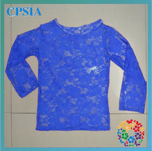 Royal Blue Flower Lace Long Sleeve Tops Girl Shirts - Buy Latest ...