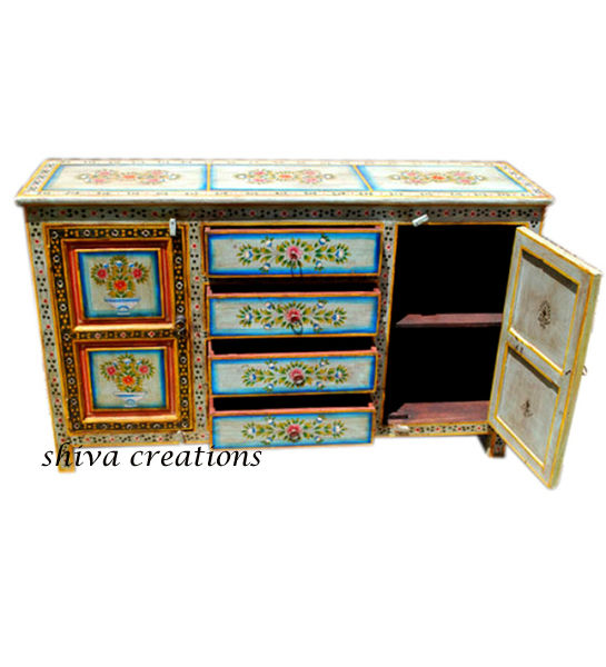 Hand Painted Indian Sideboard Cabinet Painted Living Room