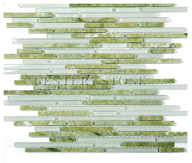 Interlocking Pattern White Glass And Jade Green Stone Kitchen
