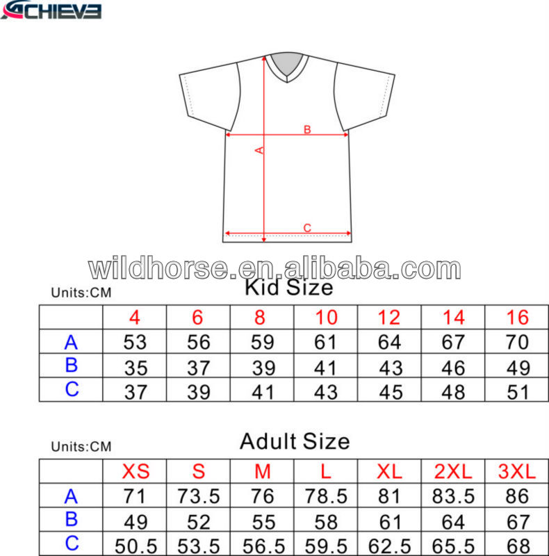 Soccer Uniform Size Chart