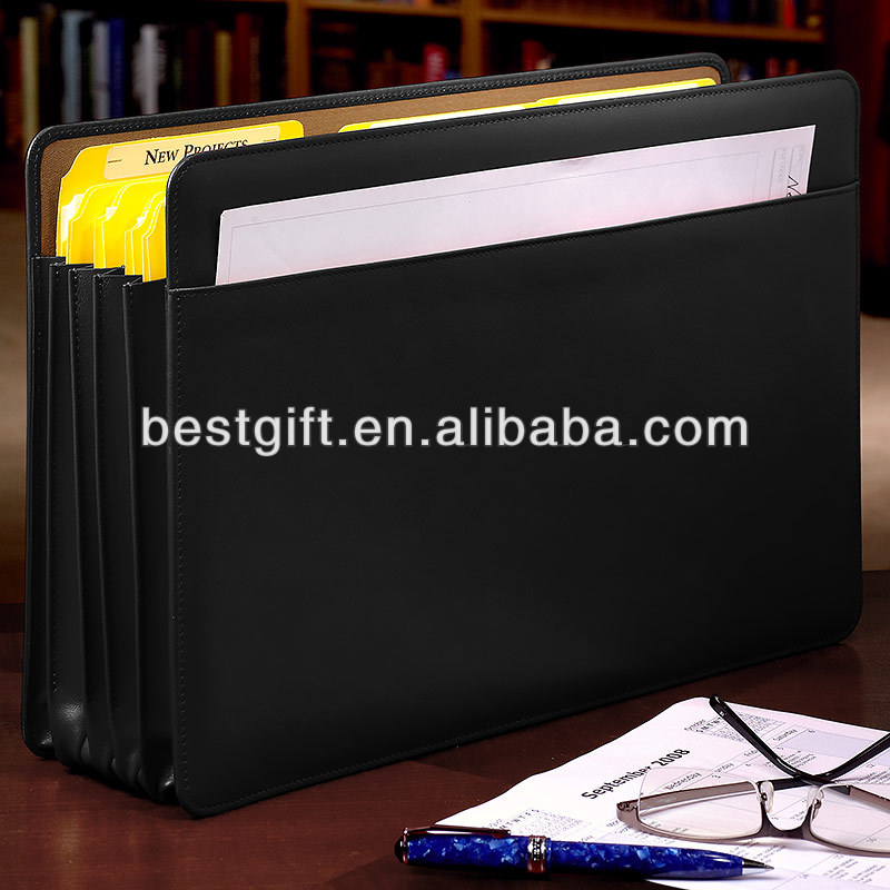 Top Quality A4 Black Leather Expandable File Folder Black File Folder