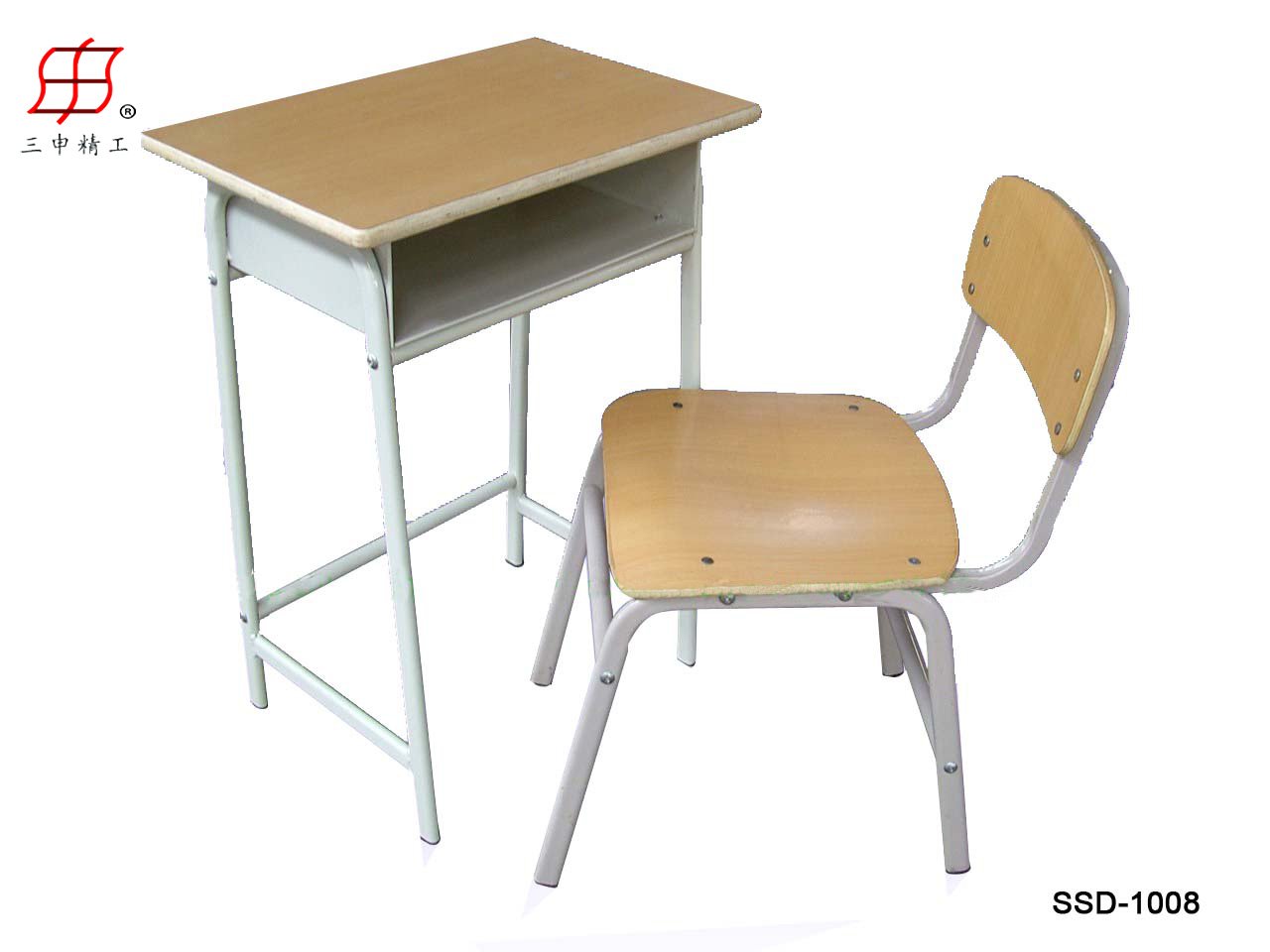Student School Desk And Chair Wooden Top And Metal Frame View