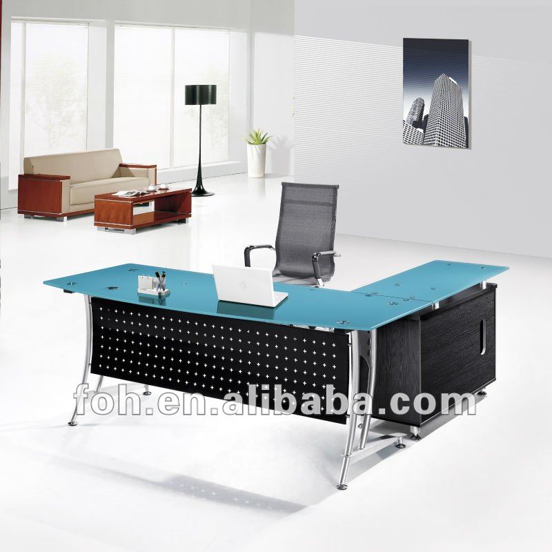 Blue Glass Top Modern Office Furniture Office Table Fohj 8058