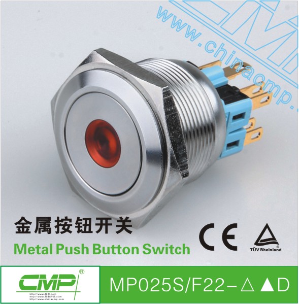 CMP 25mm Series 4pin 1NP1NC CE and TUV approval waterproof push button switch