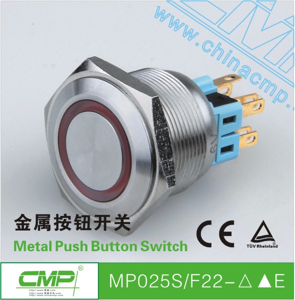 CMP 25mm Series 4pin 1NP1NC CE and TUV approval waterproof push button switch
