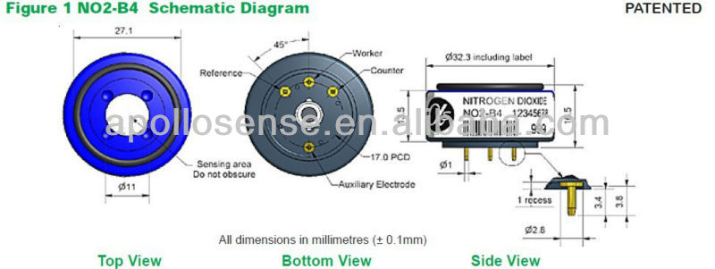 NO2 Gas Sensor Nitrogen Dioxide Sensor NO2-B43F( 4 PIN)