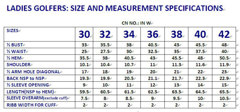 Women S Polo Shirt Size Chart