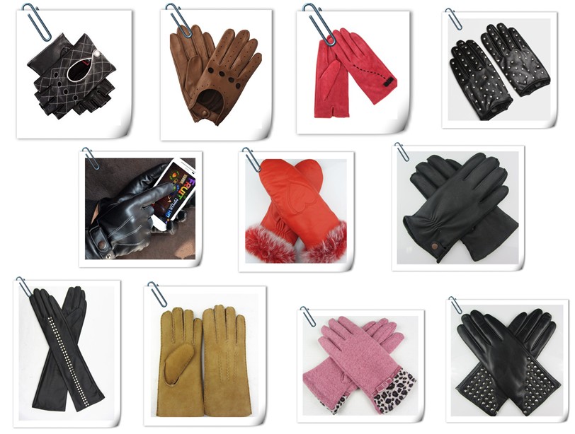 Fashion Lady Leather Mitten Gloves with suede and real fur lining