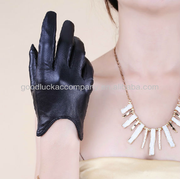 Fashion Short Black Women's Driving Leather Gloves