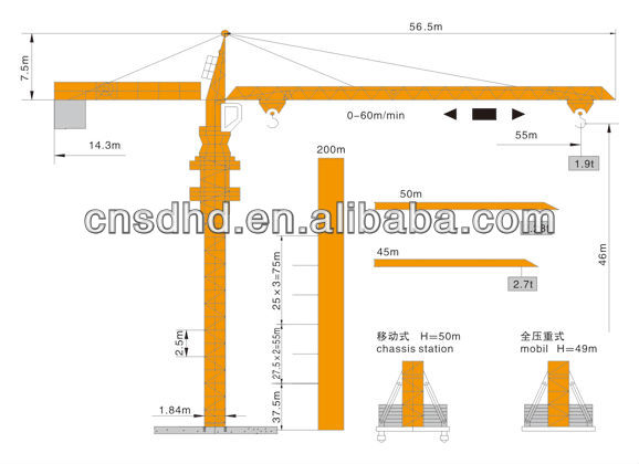 QTZ125 tower crane mast section 8t tower crane
