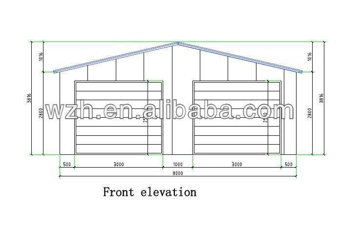 48 sqm dua pintu garasi ganda miring mord modular rumah pabrikan ... Dimensioni porta garage